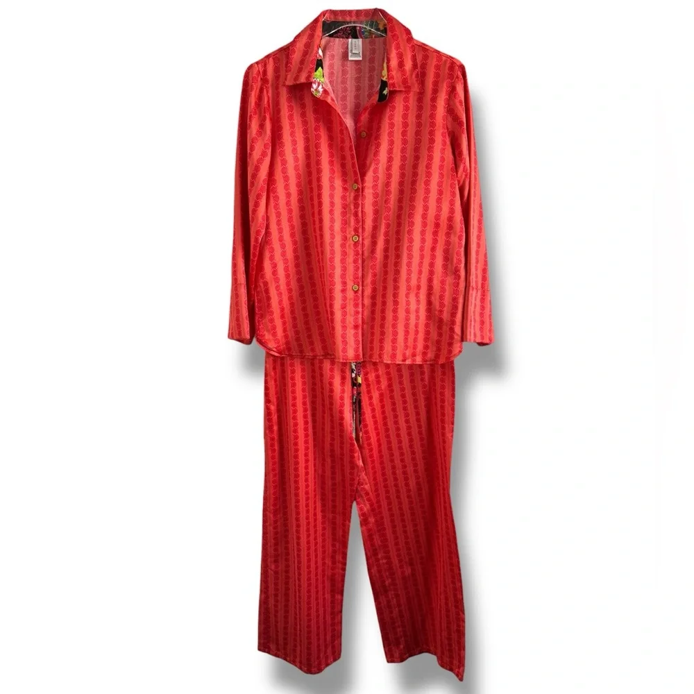 CRUZ NATORI SATIN PAJAMAS PANT SHIRT SET SZ M - Picture 3 of 8